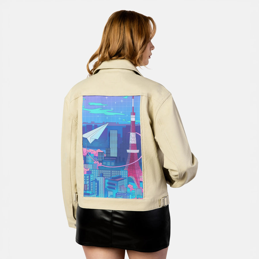 paperplanecity patch on female atelier canvas jacket in tan