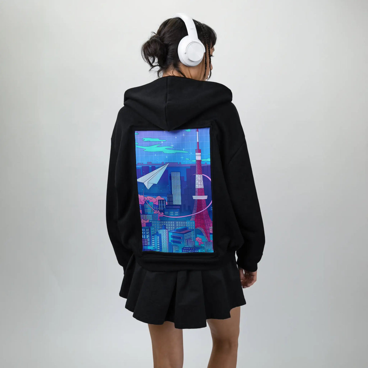 paperplanecity patch on female essential zip hoodie in after hours