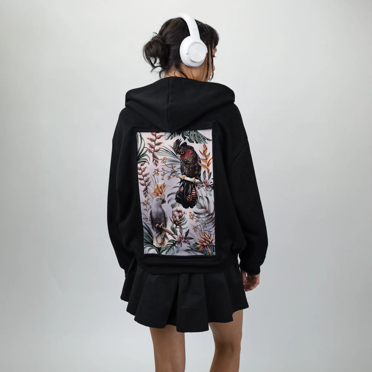parrotsparadiselight patch on female essential zip hoodie in after hours