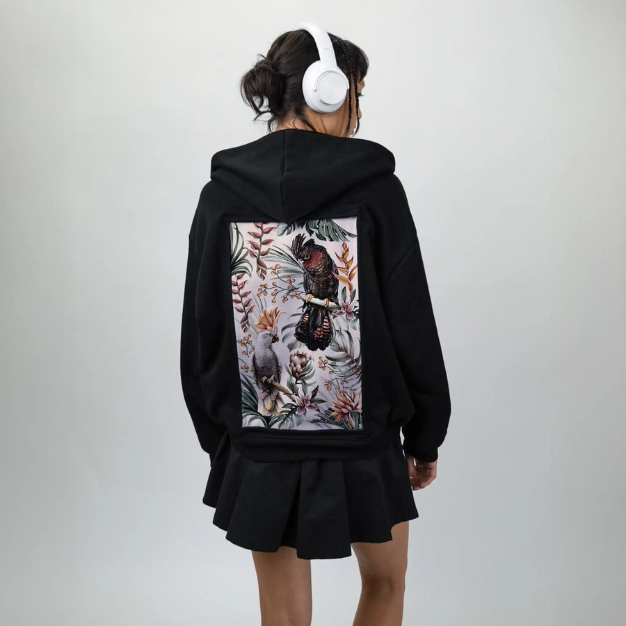 parrotsparadiselight patch on female essential zip hoodie in after hours