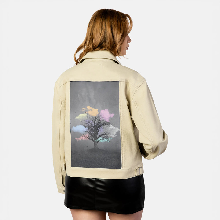 pastelcloudsoftreefantasy patch on female atelier canvas jacket in tan