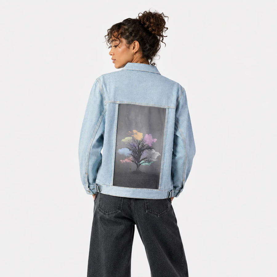 pastelcloudsoftreefantasy patch on female og denim jacket in oceanside