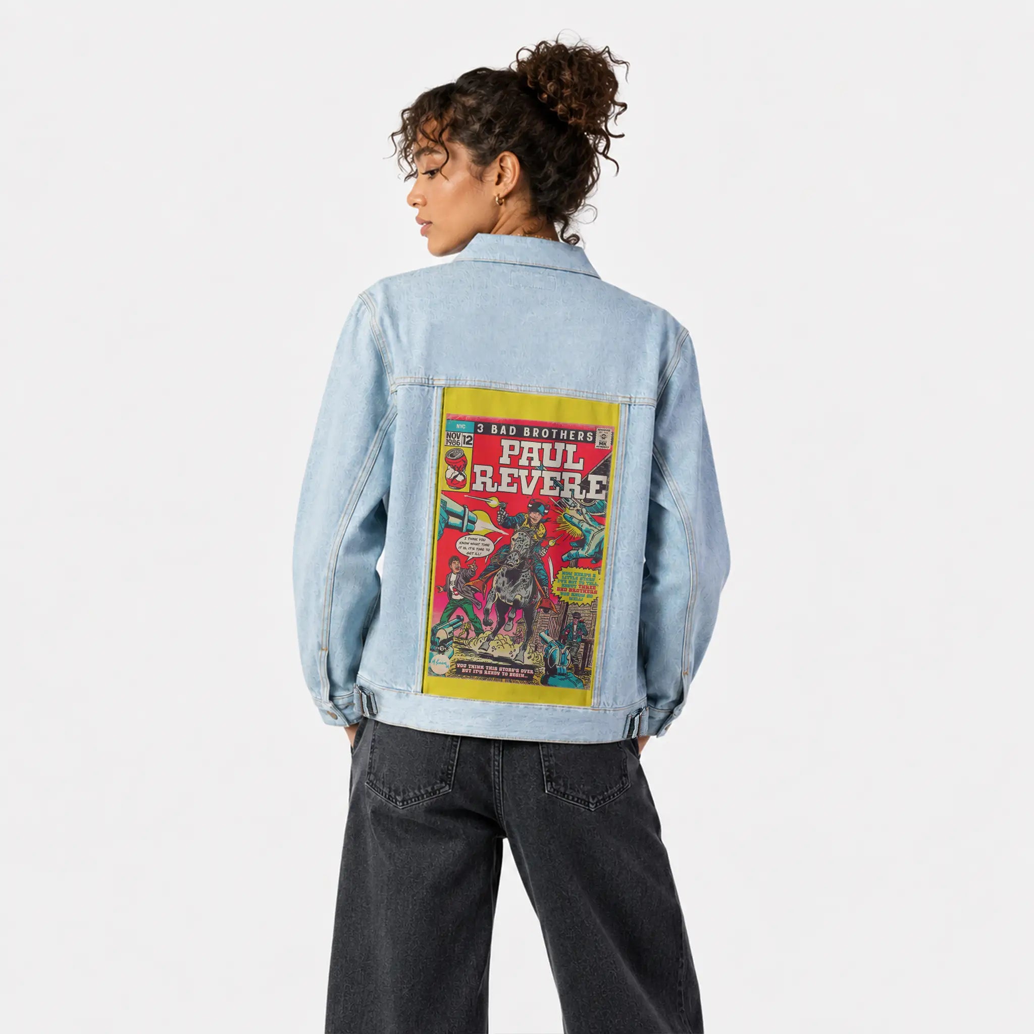 paulrevere patch on female og denim jacket in oceanside