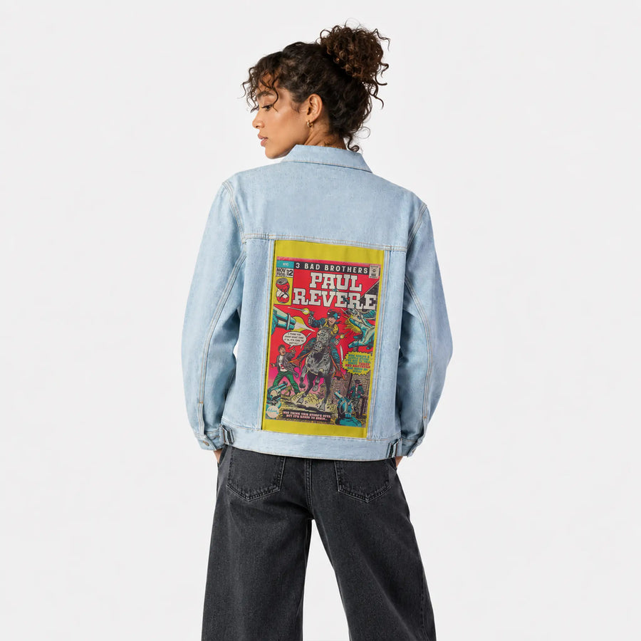 paulrevere patch on female og denim jacket in oceanside