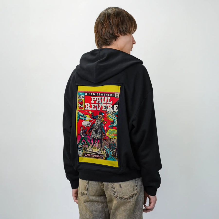 paulrevere patch on male essential zip hoodie in after hours