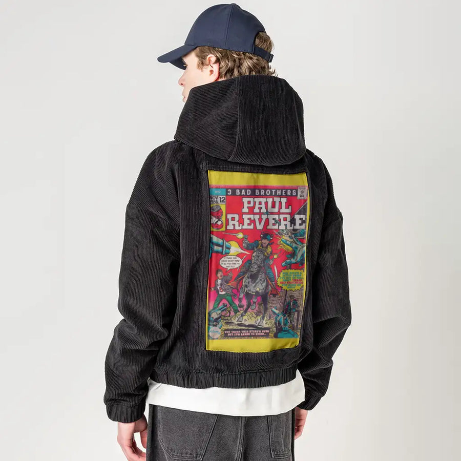 paulrevere patch on male retro cord hoodie in onyx