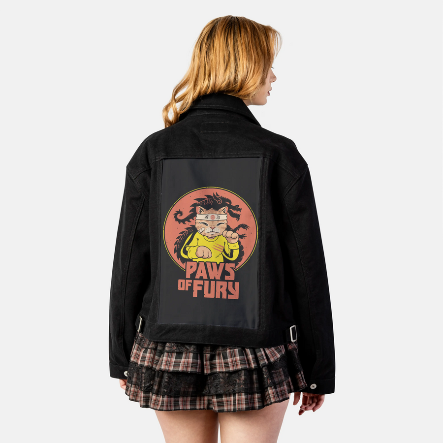 pawsoffury patch on female atelier canvas jacket in nightfall