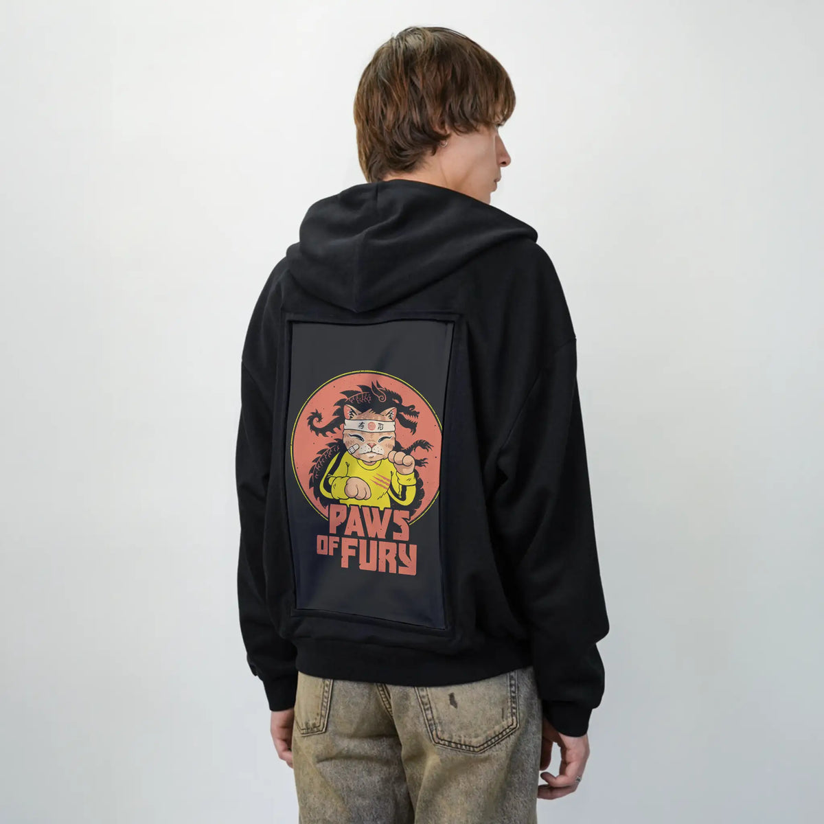 pawsoffury patch on male essential zip hoodie in after hours