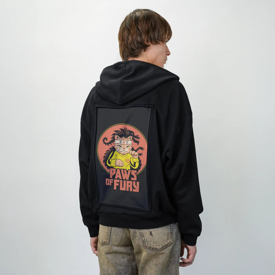 pawsoffury patch on male essential zip hoodie in after hours