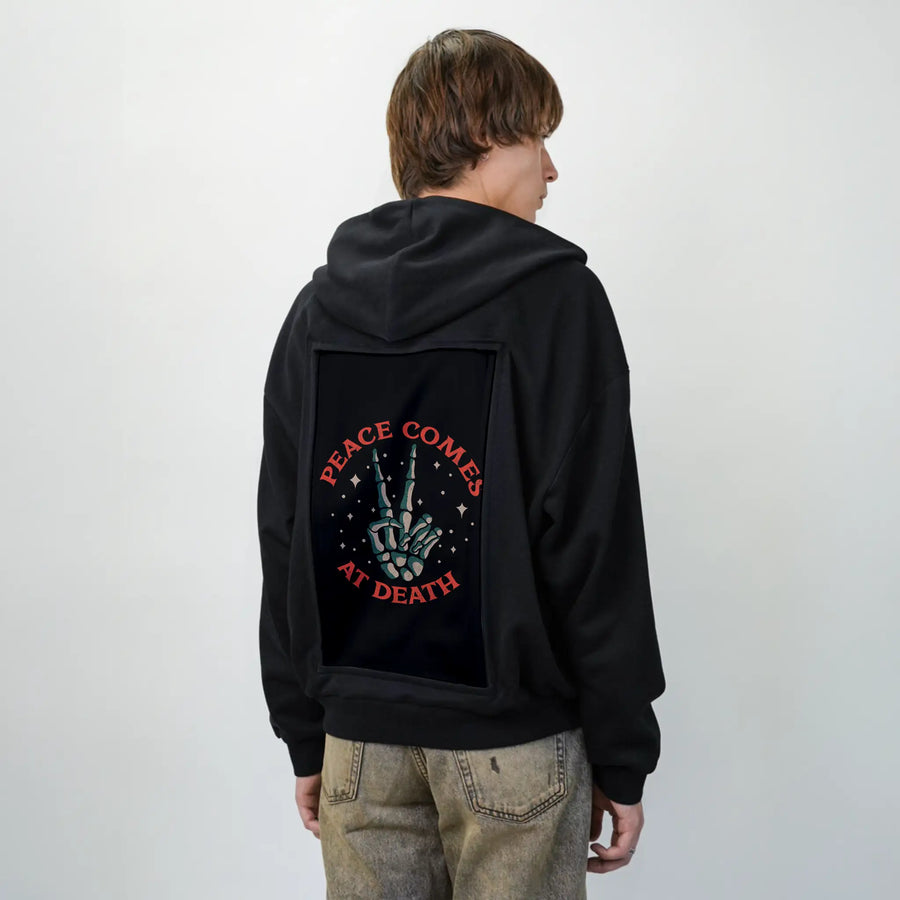 peaceatdeath patch on male essential zip hoodie in after hours
