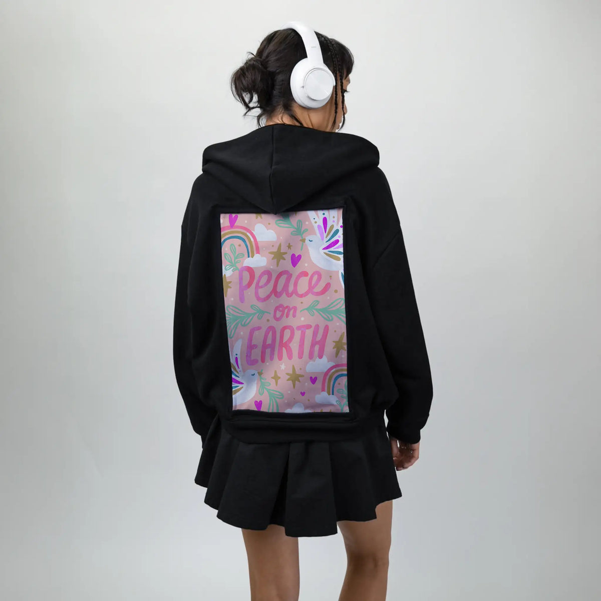peaceonearth patch on female essential zip hoodie in after hours