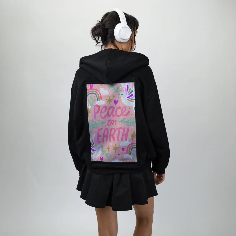 peaceonearth patch on female essential zip hoodie in after hours