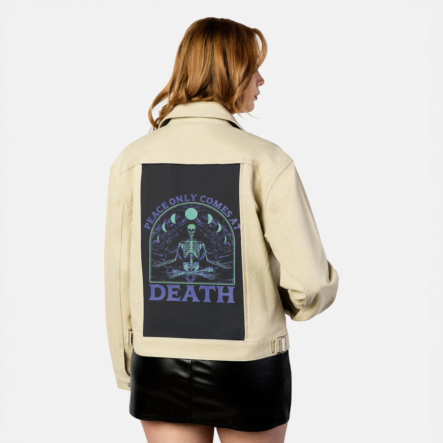 peaceonlyatdeath patch on female atelier canvas jacket in tan