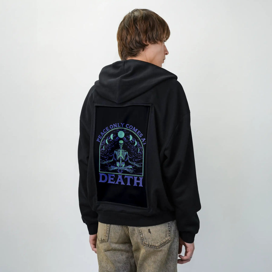 peaceonlyatdeath patch on male essential zip hoodie in after hours