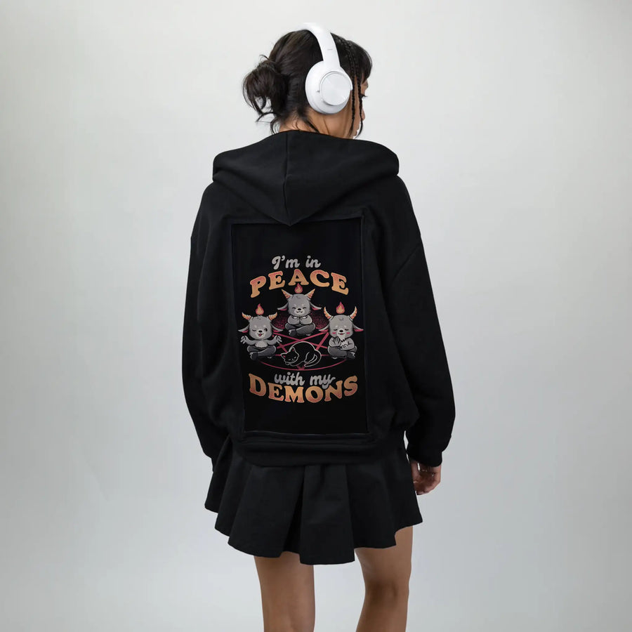 peacewithmydemons patch on female essential zip hoodie in after hours