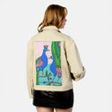 peacocks patch on female atelier canvas jacket in tan
