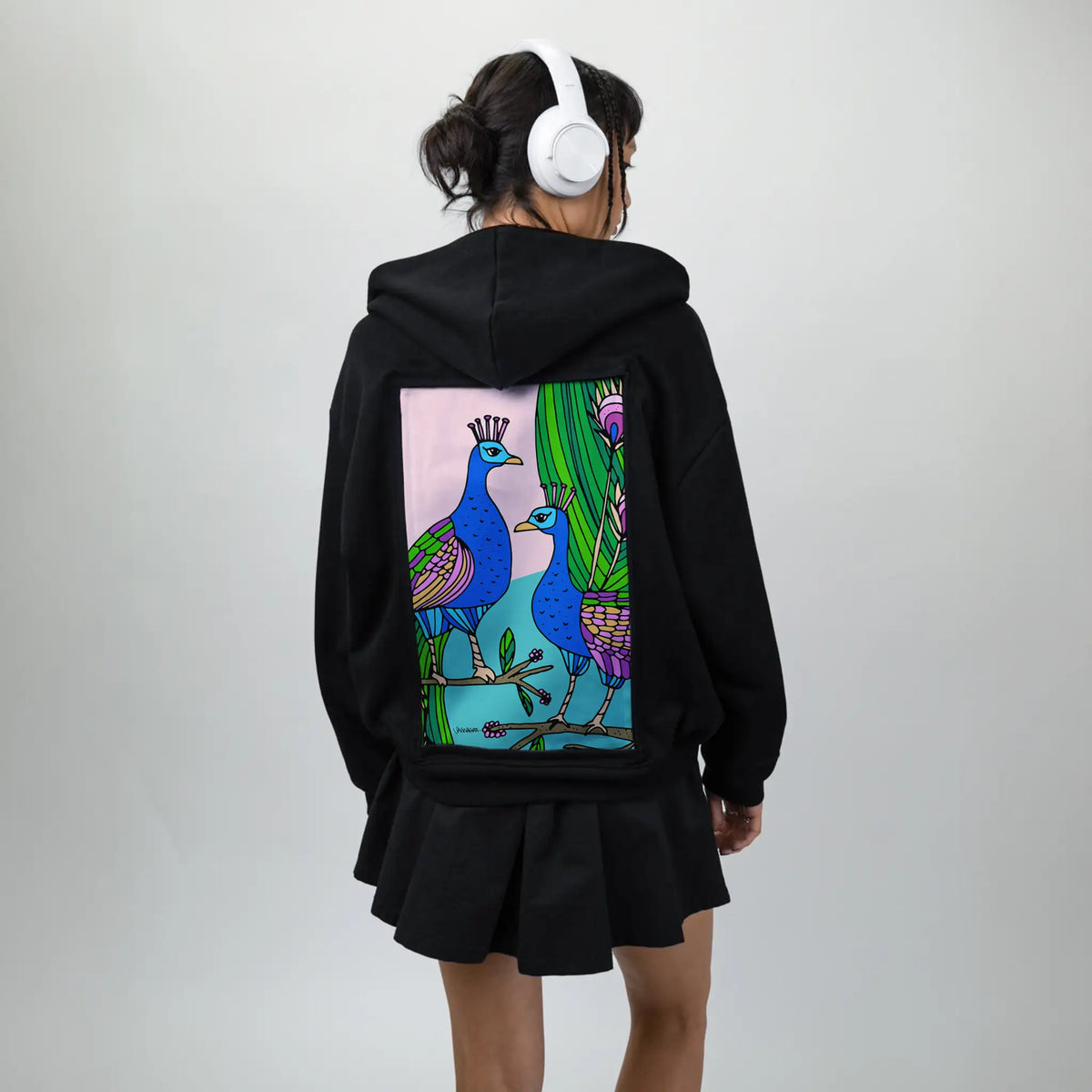 peacocks patch on female essential zip hoodie in after hours