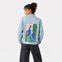 peacocks patch on female og denim jacket in oceanside
