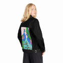 peacocks patch on female og denim jacket in raven