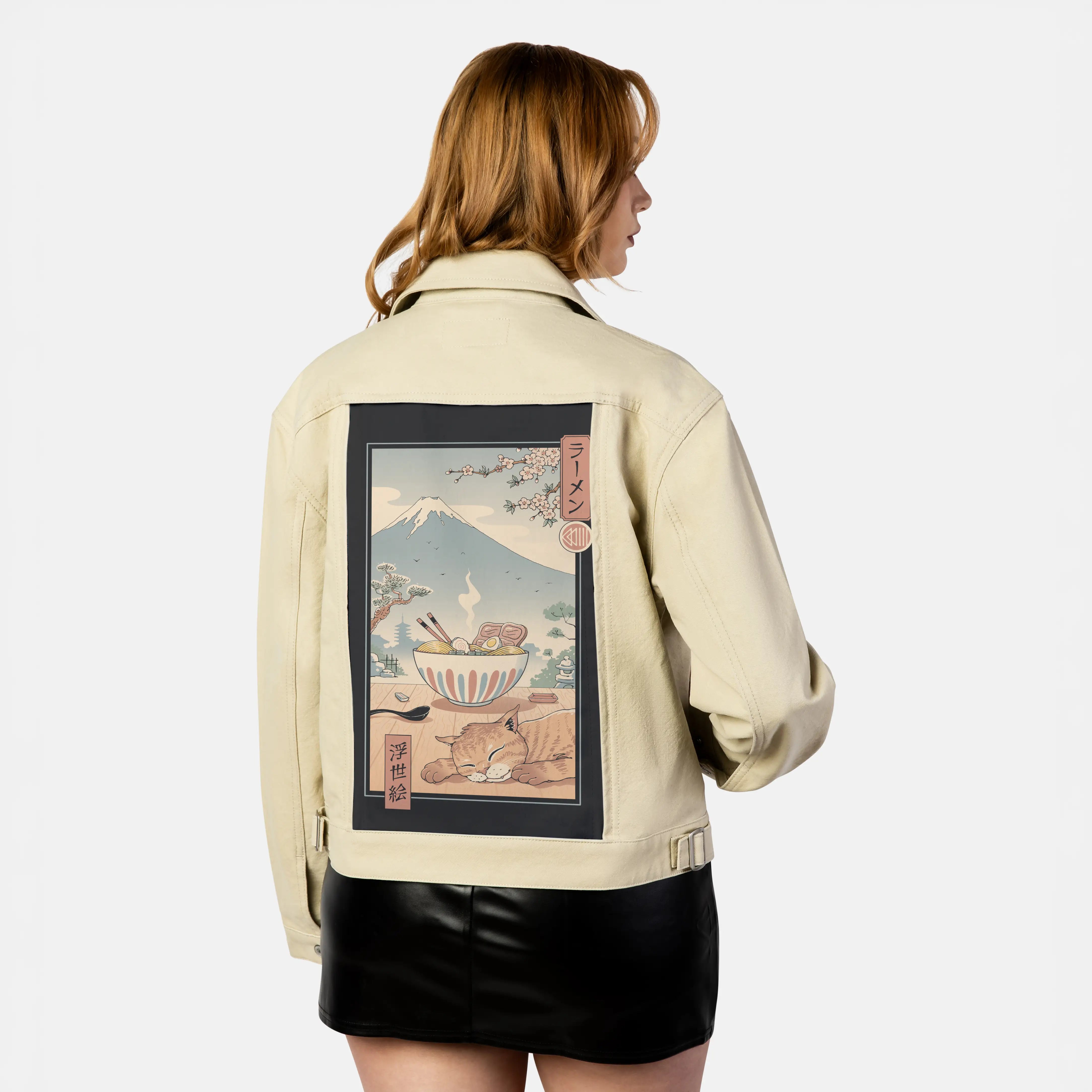 perfectramenweather patch on female atelier canvas jacket in tan