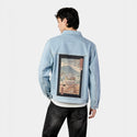 perfectramenweather patch on male og denim jacket in oceanside