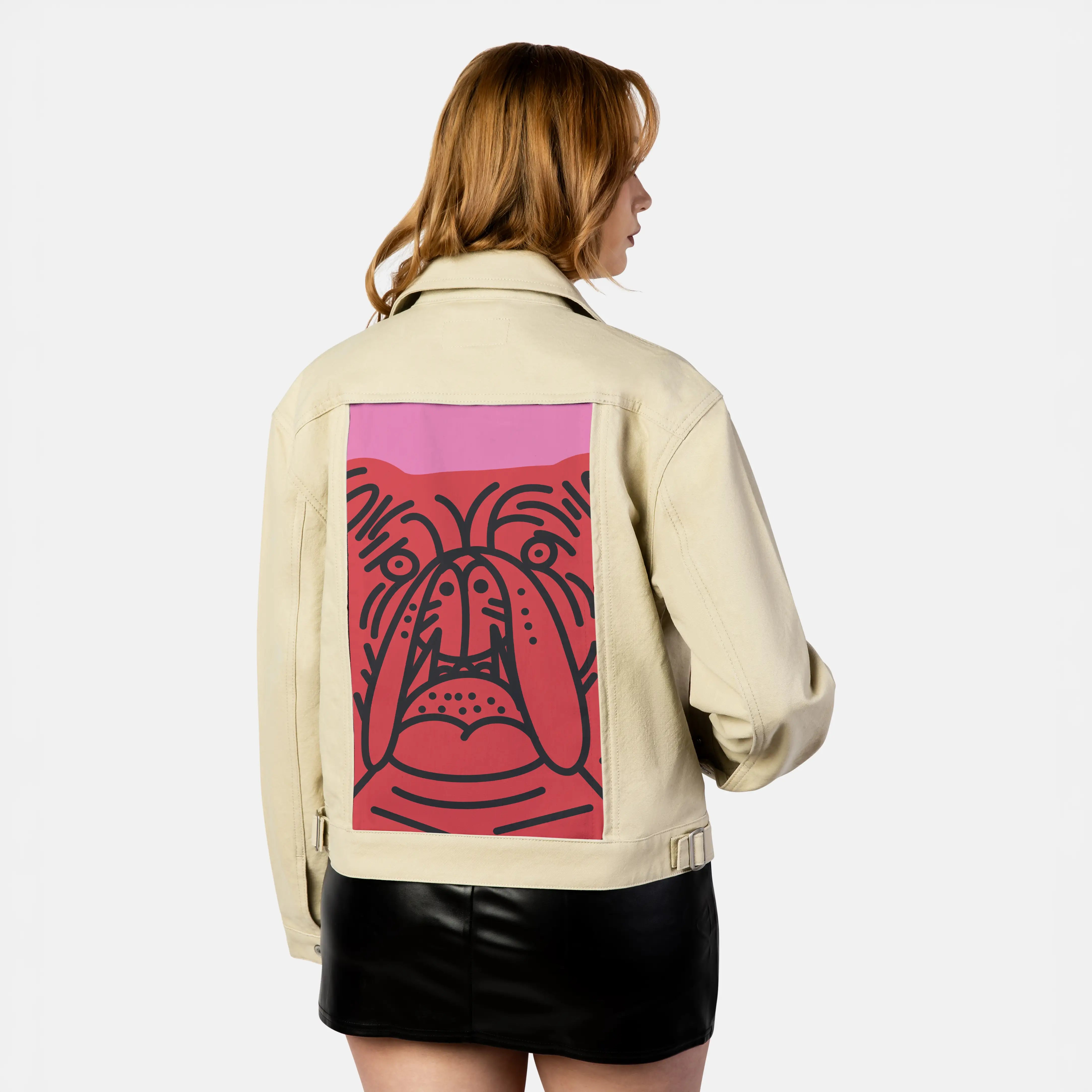 perrorojo patch on female atelier canvas jacket in tan