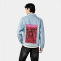 perrorojo patch on male og denim jacket in oceanside