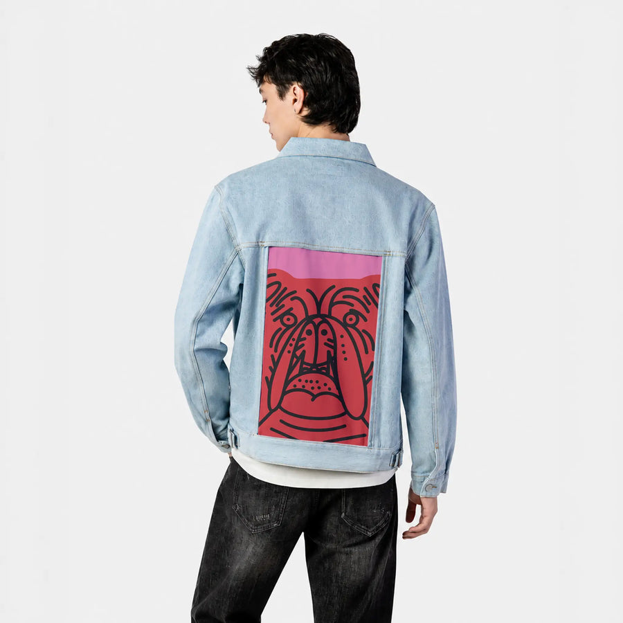 perrorojo patch on male og denim jacket in oceanside
