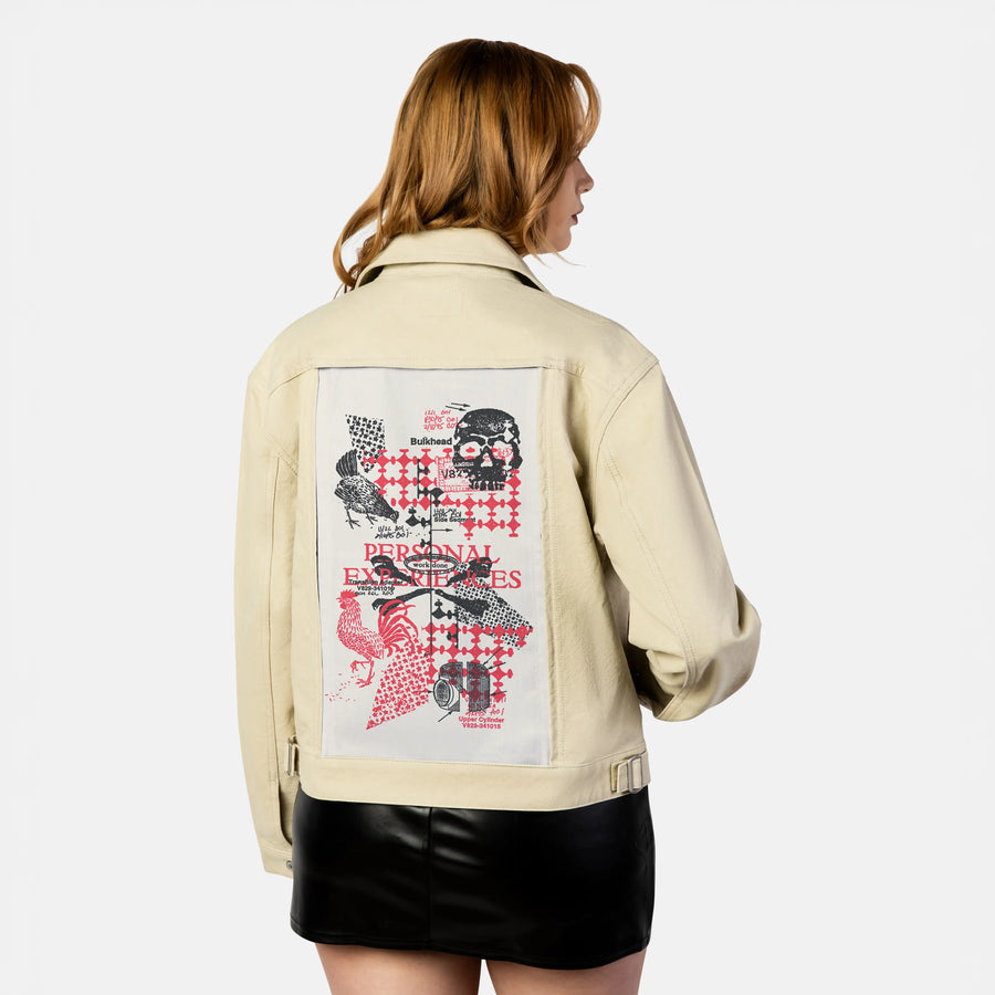 personal patch on female atelier canvas jacket in tan