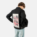 personal patch on male og denim jacket in raven