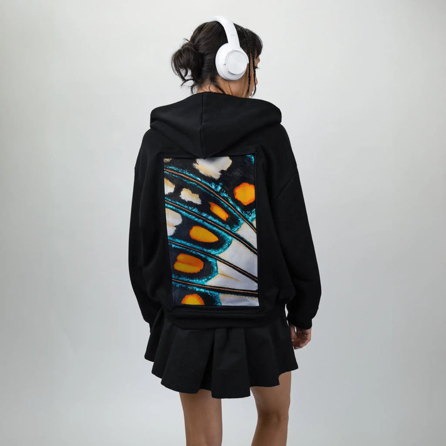petallation patch on female essential zip hoodie in after hours
