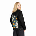 petallation patch on female og denim jacket in raven