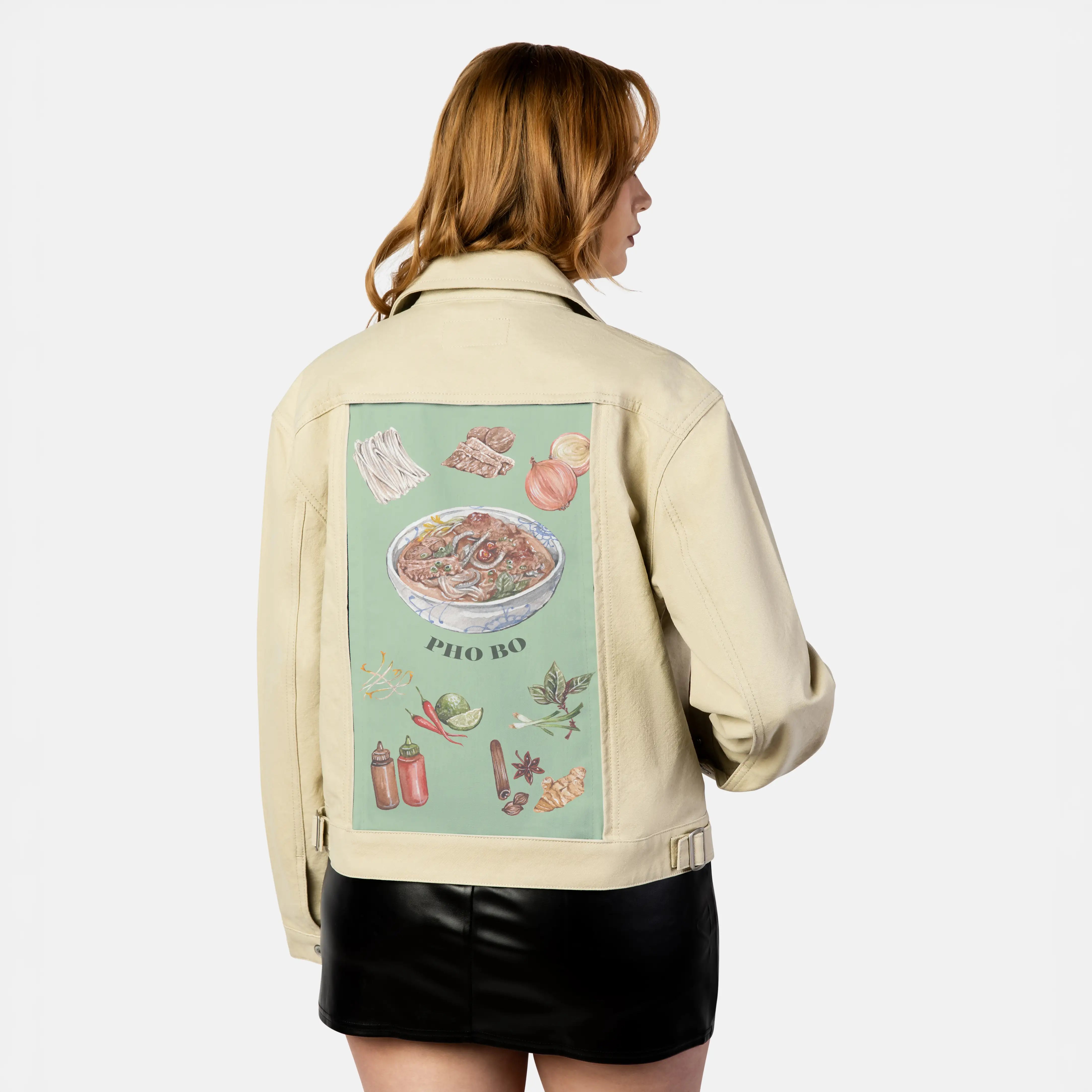 pho patch on female atelier canvas jacket in tan