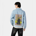 photocopy patch on male og denim jacket in oceanside