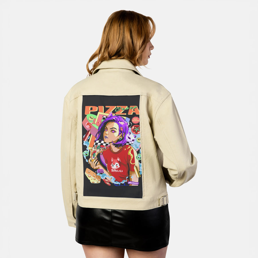 pizzacraze patch on female atelier canvas jacket in tan