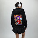pizzacraze patch on female essential zip hoodie in after hours