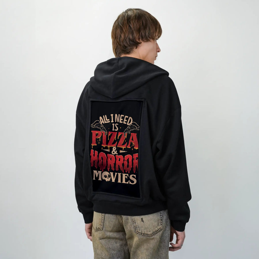 pizzahorror patch on male essential zip hoodie in after hours