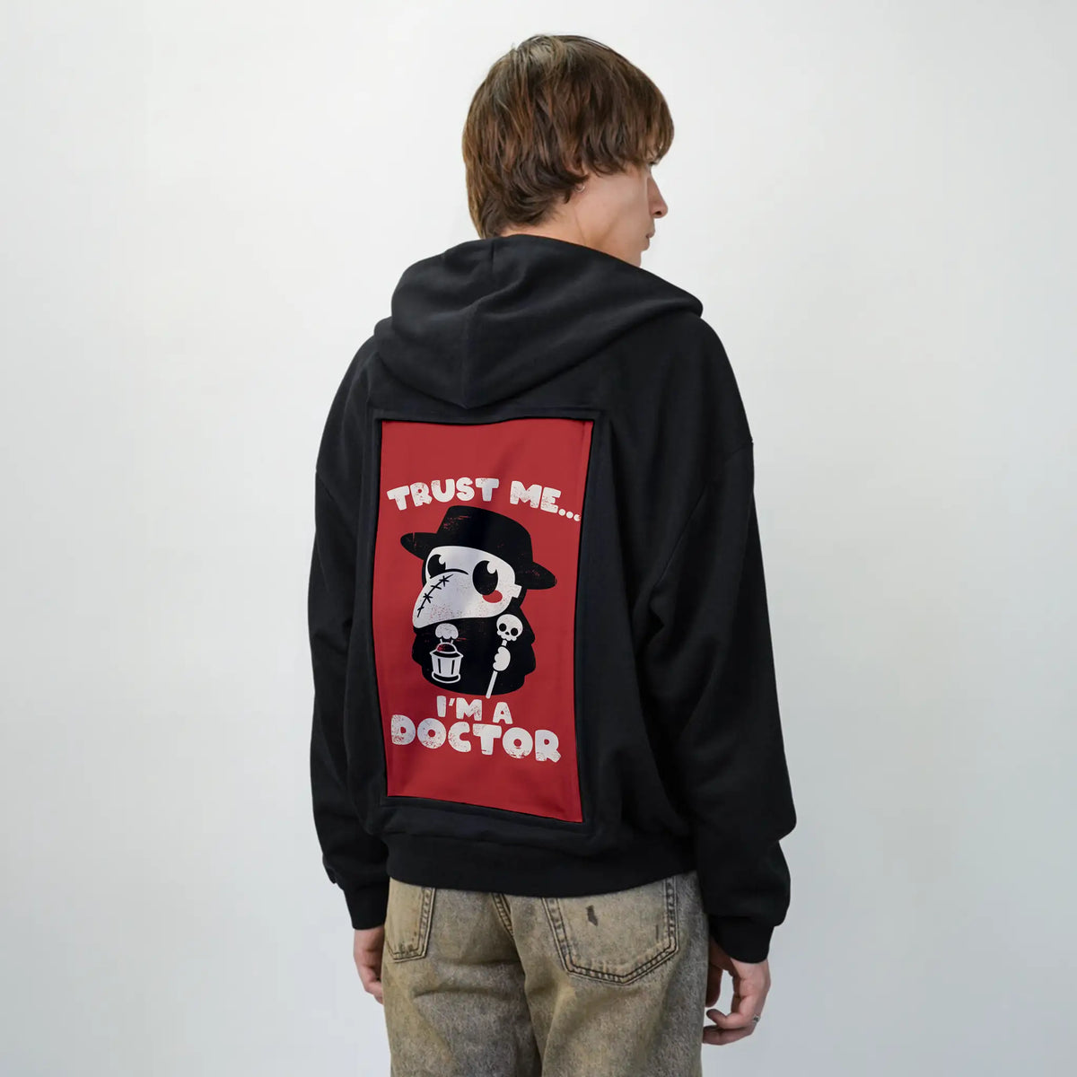 plaguedoctor patch on male essential zip hoodie in after hours