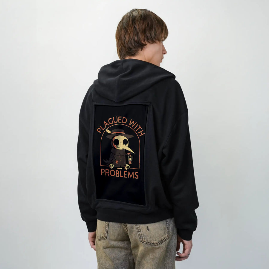 plaguedwithproblems patch on male essential zip hoodie in after hours