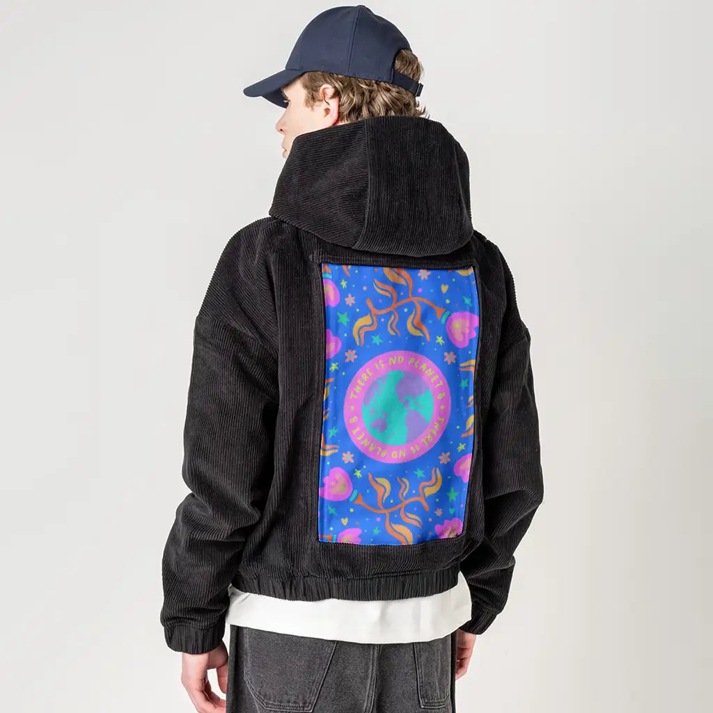 planetb patch on male retro cord hoodie in onyx
