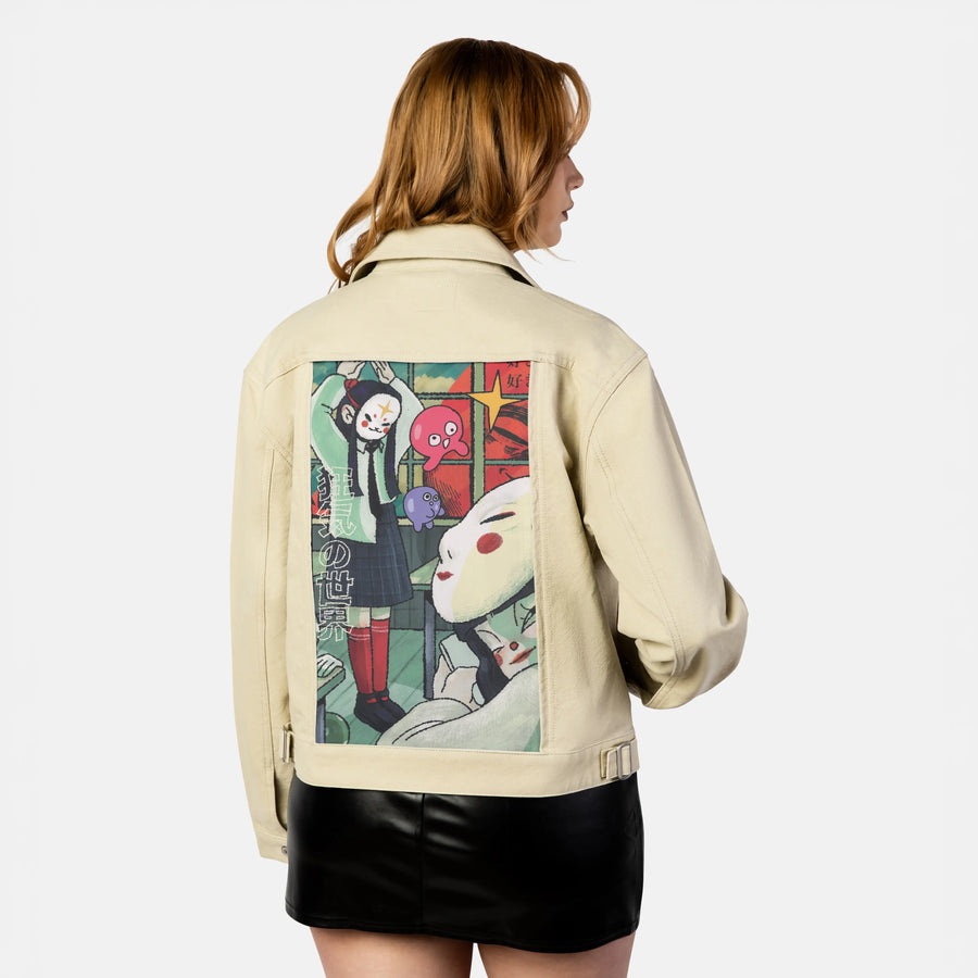 playtime patch on female atelier canvas jacket in tan