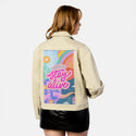pleasestayalive patch on female atelier canvas jacket in tan