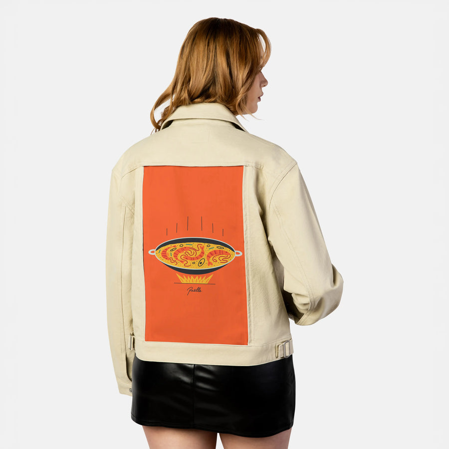 poella patch on female atelier canvas jacket in tan