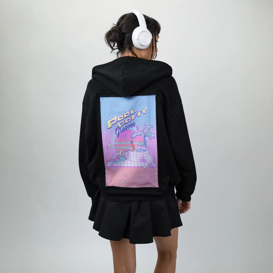 poolpartygrooves patch on female essential zip hoodie in after hours