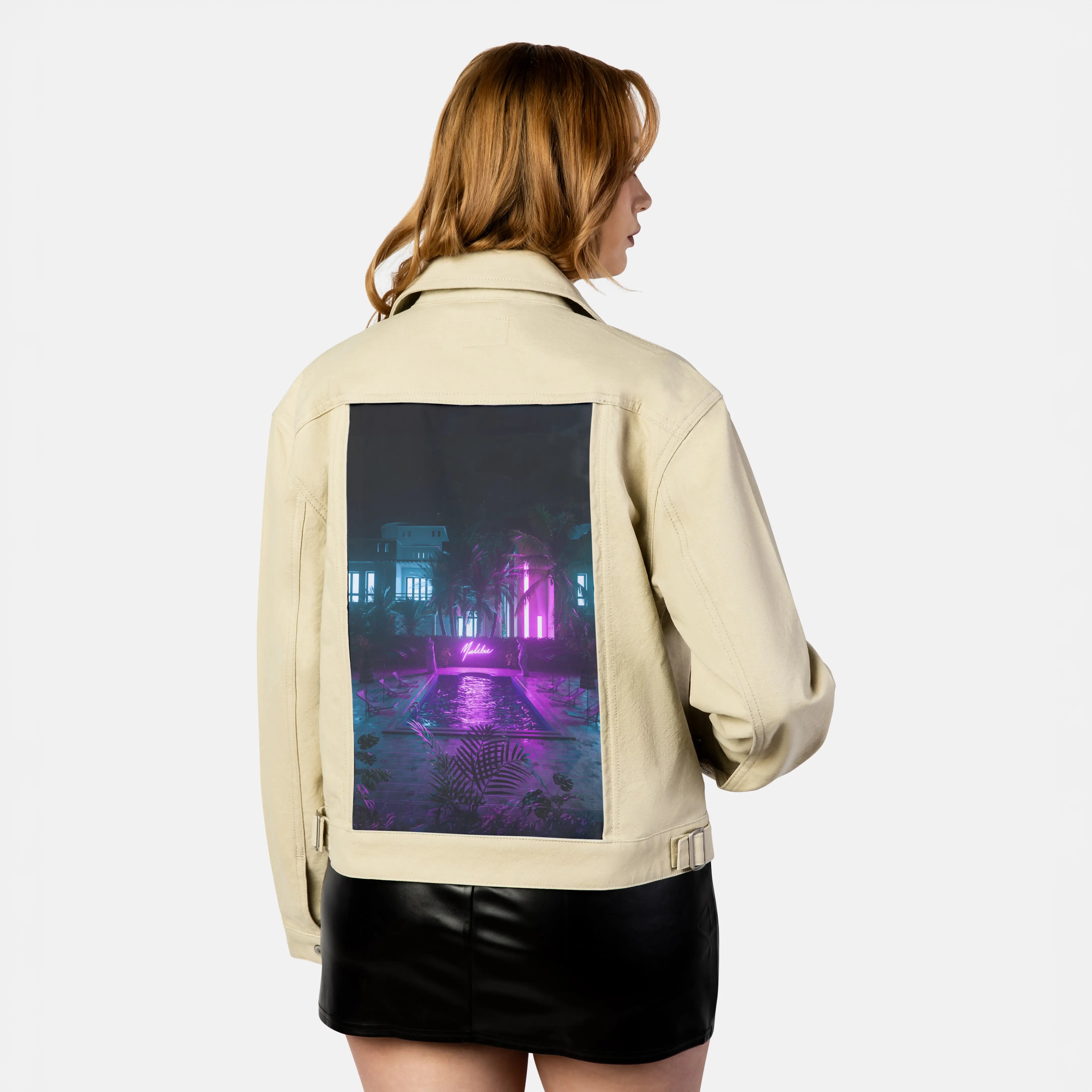 pooltime patch on female atelier canvas jacket in tan