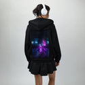 pooltime patch on female essential zip hoodie in after hours
