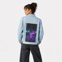 pooltime patch on female og denim jacket in oceanside