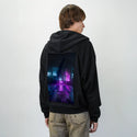 pooltime patch on male essential zip hoodie in after hours