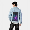 pooltime patch on male og denim jacket in oceanside