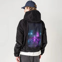 pooltime patch on male retro cord hoodie in onyx